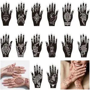 Henna Tattoo Stencils Kit, 14 Sheets Temporary Tattoos Template Airbrush Indian Flower Body Art Tattooing for Women Girls Hands Forearm