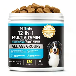 Mailtin 12-in-1 Dog Multivitamin Soft Chews for Gut & Immune Health Chicken Flavor 120 Count Nutritional Supplement for All Age Groups
