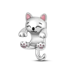 MULA 925 Sterling Silver Kitten Charm Beads | Cute Cat Jewelry with Enamel Details | A Must-Have for Pet Lovers | Fits Pandora Bracelets and Necklaces | Perfect Gift for Cat Lovers