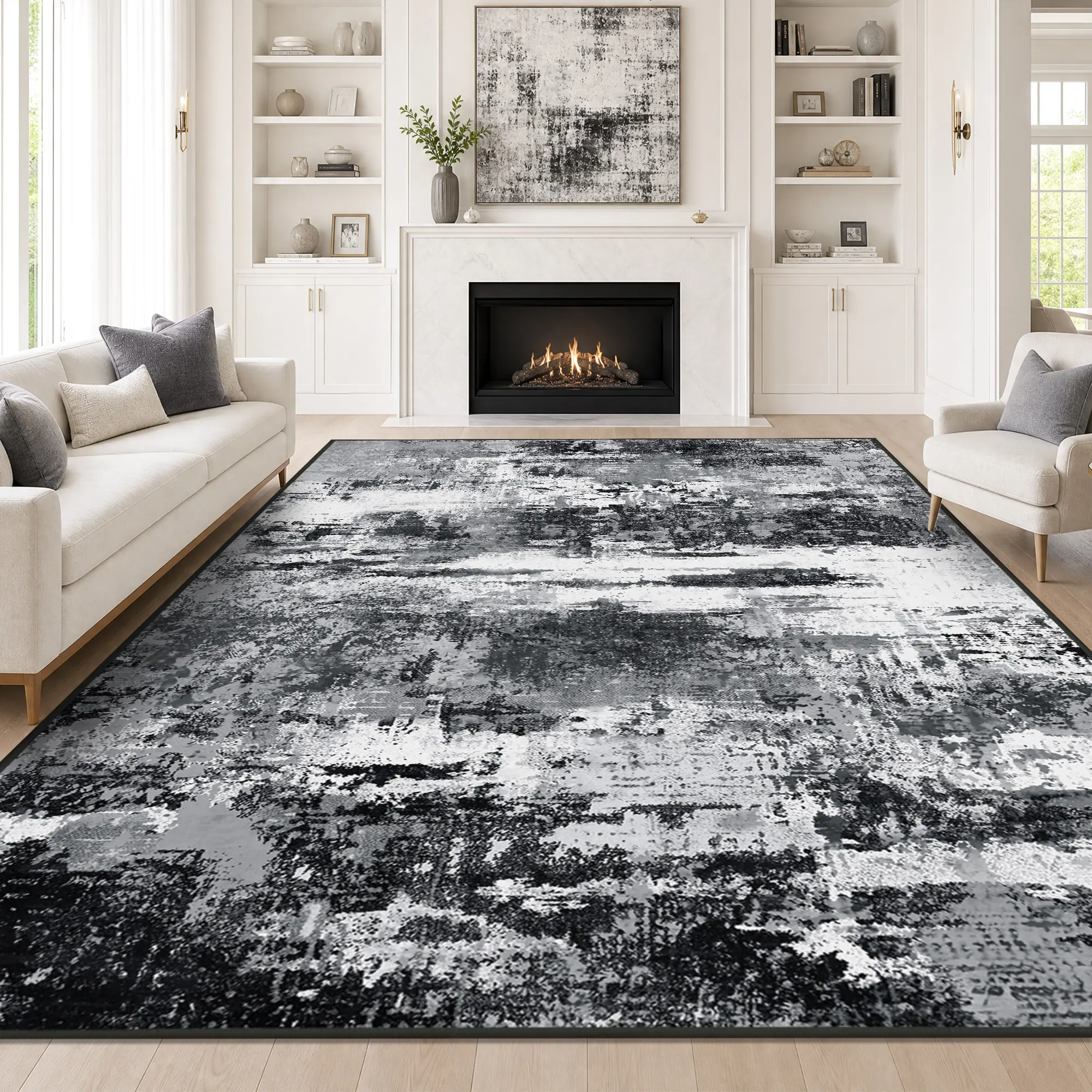 【Back to School】【Summer Sale Deals】EIKIONE Modern Oil Painting Rug Non-Toxic Soft Anti-Slip Sizes 4x6-8x10 for Bedroom Living Room Nook Waterproof Stain-Resistant Easy Clean Distressed Geometric ModernDecor Solid Craftsmanship US Fast Shipping After-Sales