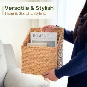 Handmade Woven Basket Wall Hanging Storage Organizer, Decorative Home Accessory for Books & Magazines, Practical File Organizing Solution