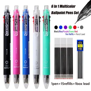 17 Pcs 6-In-1 Colorful Ballpoint Pens, 0.7mm & 0.5mm Pencils, 5 Colors + Eraser Pencil, Office Writing Supplies, Father's Day Gift
