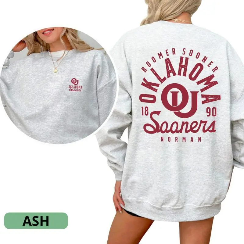 Boomer Sooner Oklahoma Sweatshirt, Retro OU Sooners Hoodie with 1890 Print, Norman Game Day Pullover, Vintage College Spirit Crewneck for Men Women Students Tailgate Fans