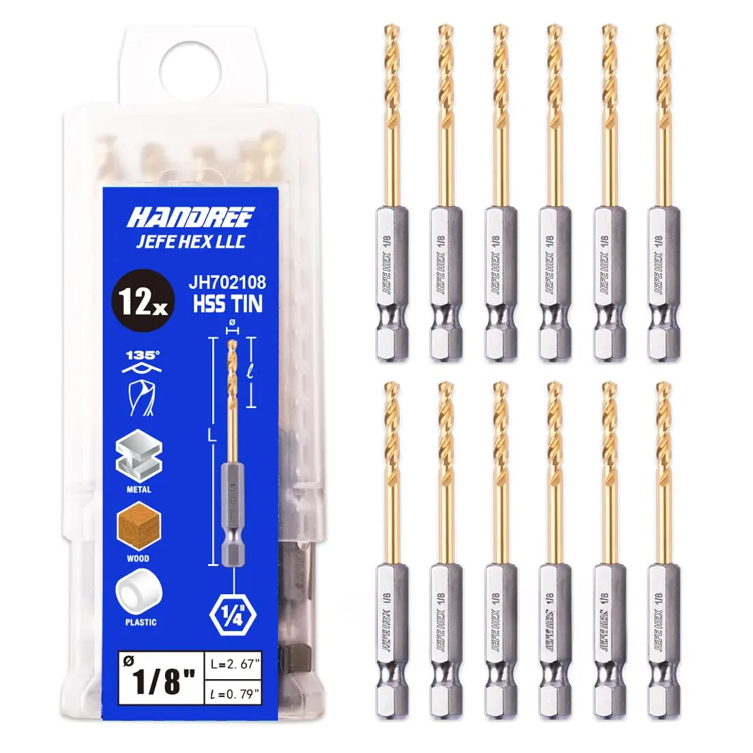 1/8"  Shank Drill Bits - 12 count HSS Titanium Drill Bits with Quick Change Shank Impact Driver Twist Drill Bit Set