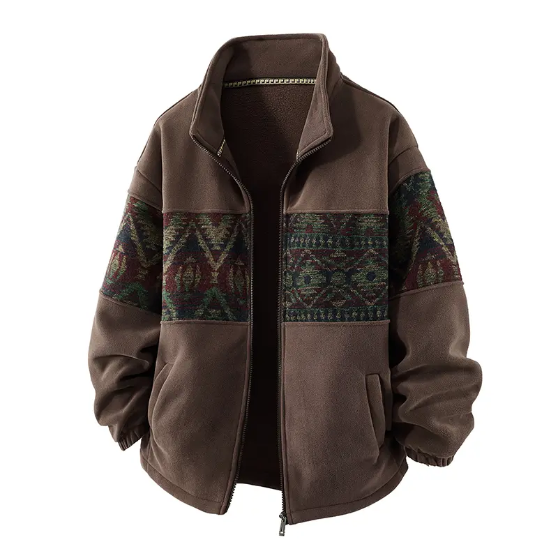 Men's Retro Vintage Ethnic Pattern Full-Zip Fleece-Lined Long-Sleeve Knitwear Cardigan Jacket - Stand Collar, Casual Loose, Cold Weather Style Autumn-Winter Top#sohochic