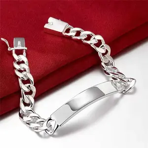 10MM Placa Cuban Bracelet 8`` Inches in Fine Silver 925 Plated no Tarnish