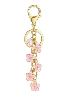 New Fashion Keychain Flower Initial Letter Key Pendant Women Gift with Key Ring Wallet Charm Handbag Accessory, Stylish Keychain, Trendy Cute Keychain
