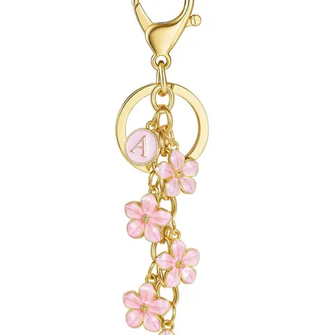 New Fashion Keychain, Flower and Letter Key Pendant, Women's Gift with Key Ring, Wallet Charm, Handbag Accessory, Stylish Keychain, Trendy Cute Keychain, Initial Keychain