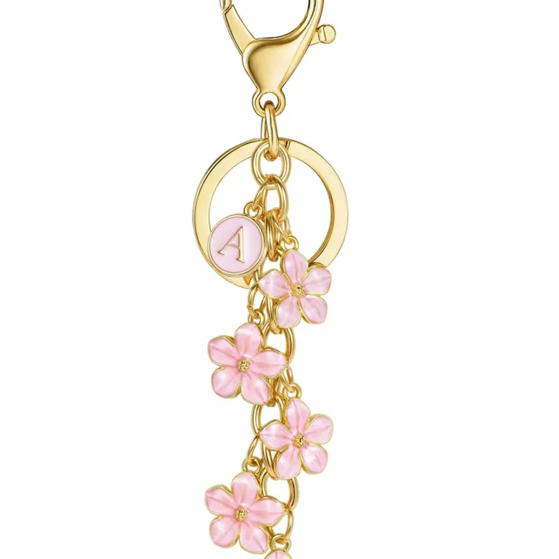 New Fashion Keychain, Flower and Letter Key Pendant, Women's Gift with Key Ring, Wallet Charm, Handbag Accessory, Stylish Keychain, Trendy Cute Keychain, Initial Keychain
