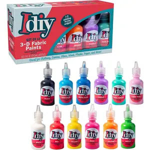 DIY Fabric Paints, Set of 12, (1oz bottles) Ultra Bright 3D, Non-Toxic Water-Based and Permanent - Great Craft, Gift, Project