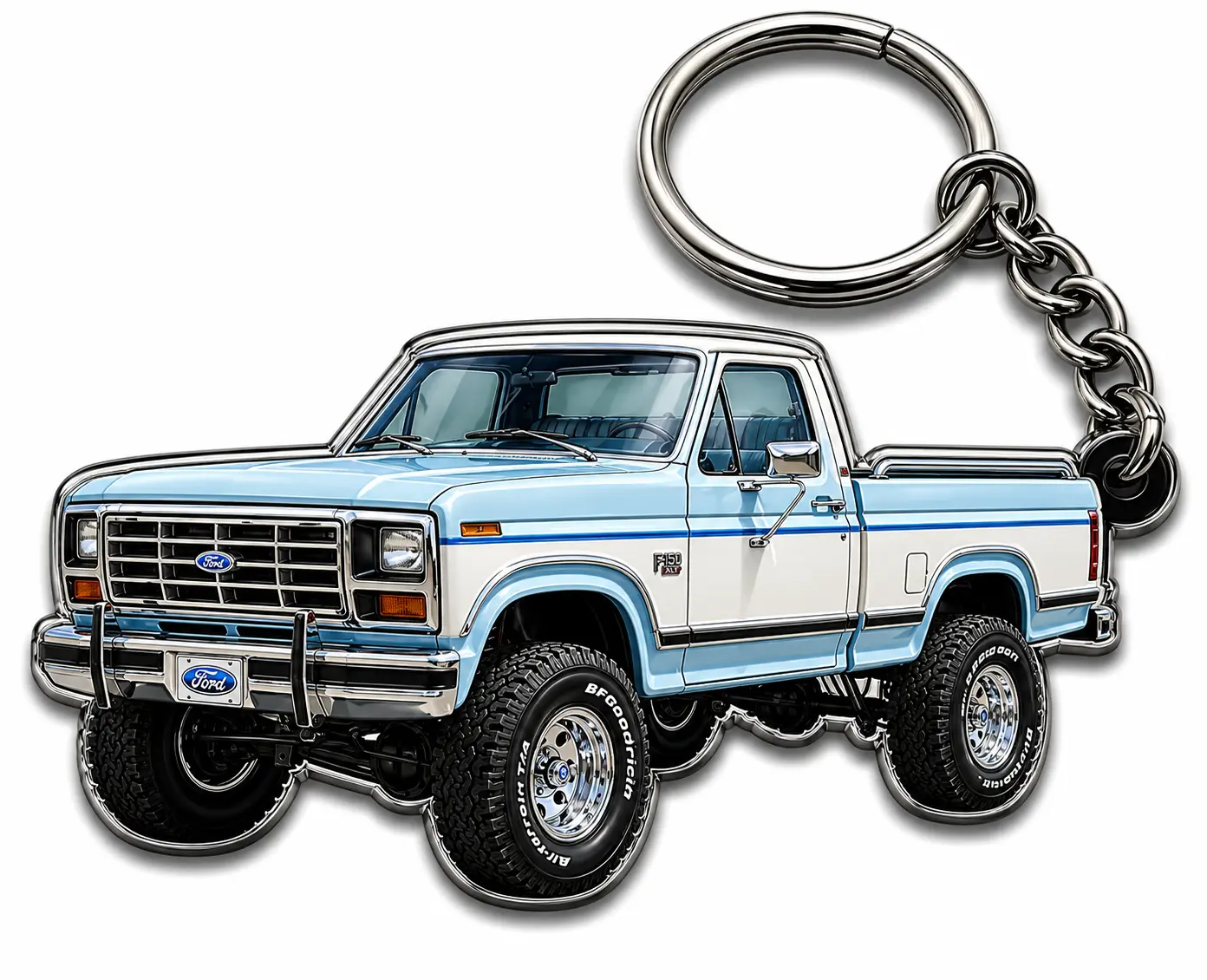 1968 Ford F-150 Pickup Truck Keychain – Vintage Blue & White Truck Key Ring, Retro American Pickup Accessory, Gift for Truck Lovers