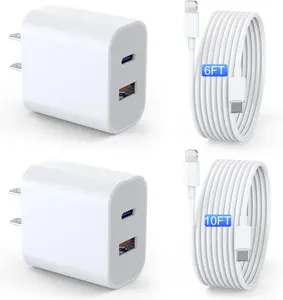 For iPad Charger 2 Pack – 20W Dual Port Fast Adapter with 6FT & 10FT Lightning Cable for iPhone, iPad Pro, Air, Mini