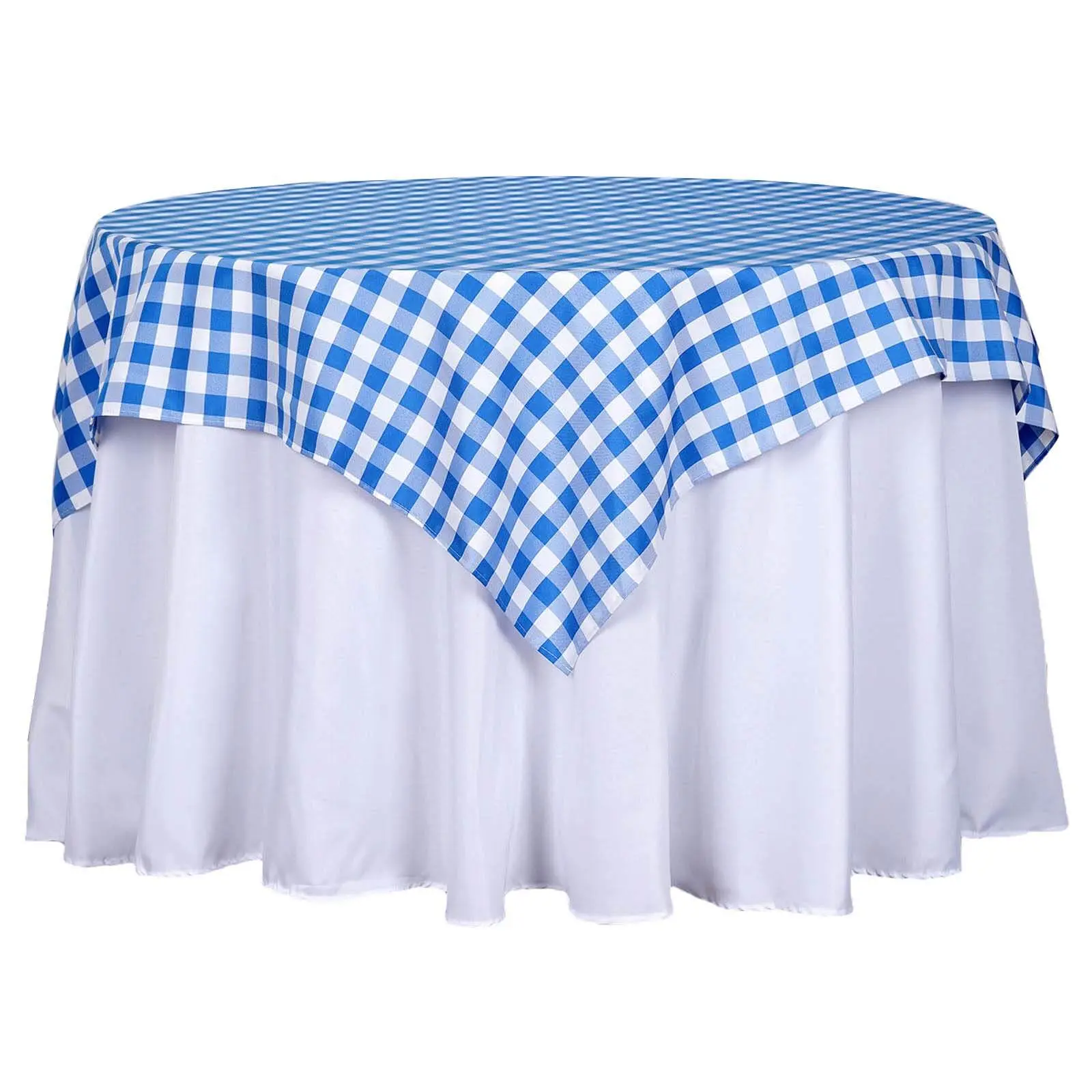 Polyester 54"x54" Square Overlay Table Cover, White/Blue Checkered Buffalo Plaid Tablecloth for Casual Table Settings, Outdoor Furniture Party Decoration