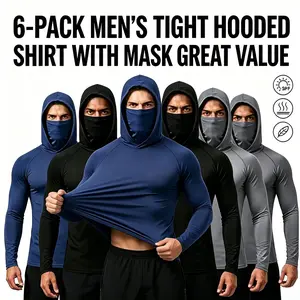 Men's 6-Piece All-Day Sun Protection Sports Tops - Hooded Sports Shirt with Built-in Mask, Breatheable Long Sleeve, Quick Dry, Easy Care Athletic Activewear for Outdoor Work, Fishing 2026 Father's Day Gifts Premium Cooling Fabric Performance