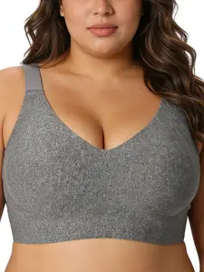 Plus Size Women's Fashion Seamless Wireless Adjustable Bra, Medium Support T-Shirt Style, Plain Simple Versatile, Comfortable Stylish Choice