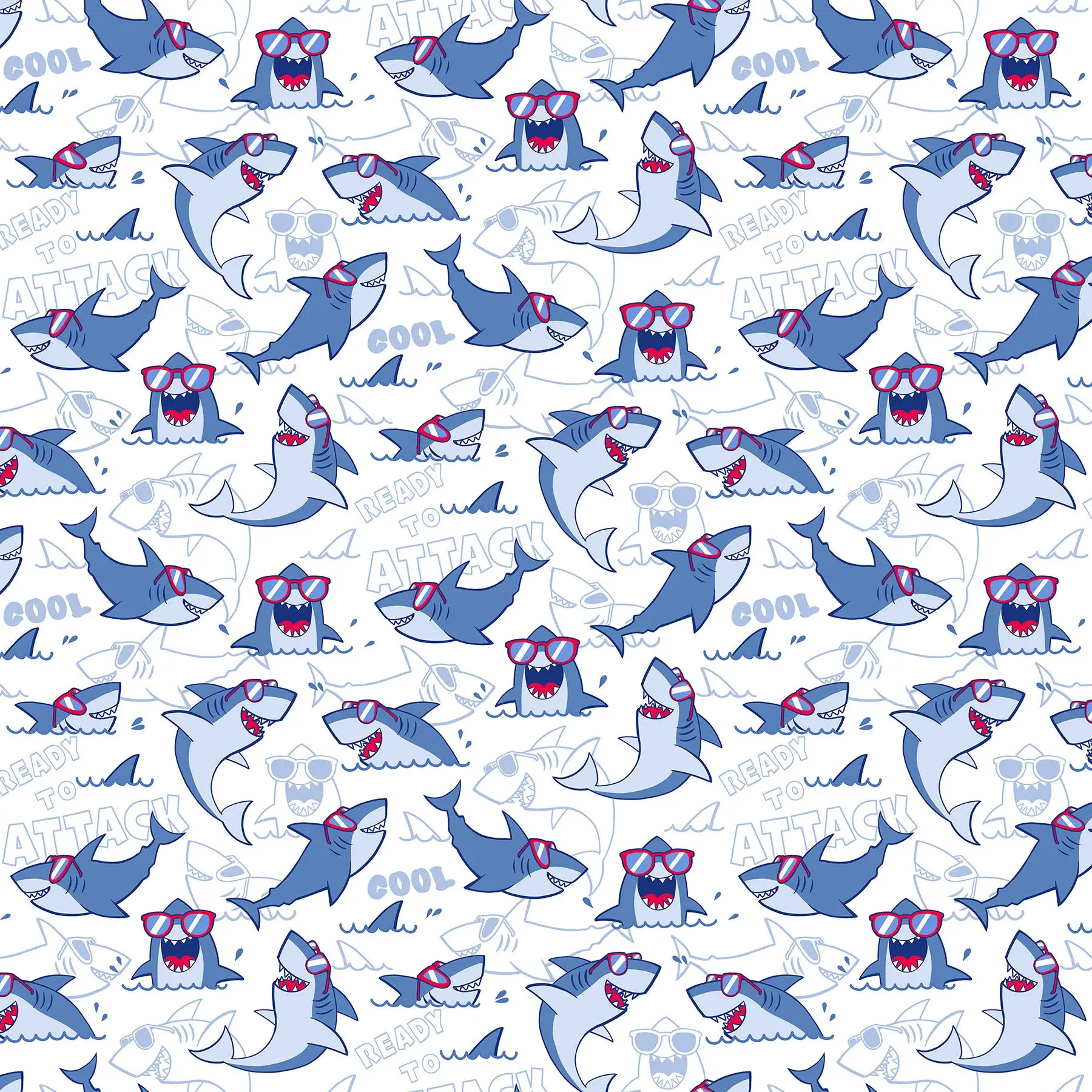 Fabric Northcott White Big Sharks Shark Attack by the Quarter Yard 28856-10