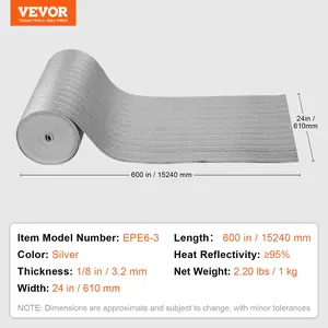 VEVOR Double Reflective Insulation Roll, Foam Core Radiant Barrier, 3.2 mm 23.8 inx 50 ft, Double-Sided Aluminum Foil EPE Foam Heat Reflective Shield, Thermal Insulation Roll for Window RV Roof