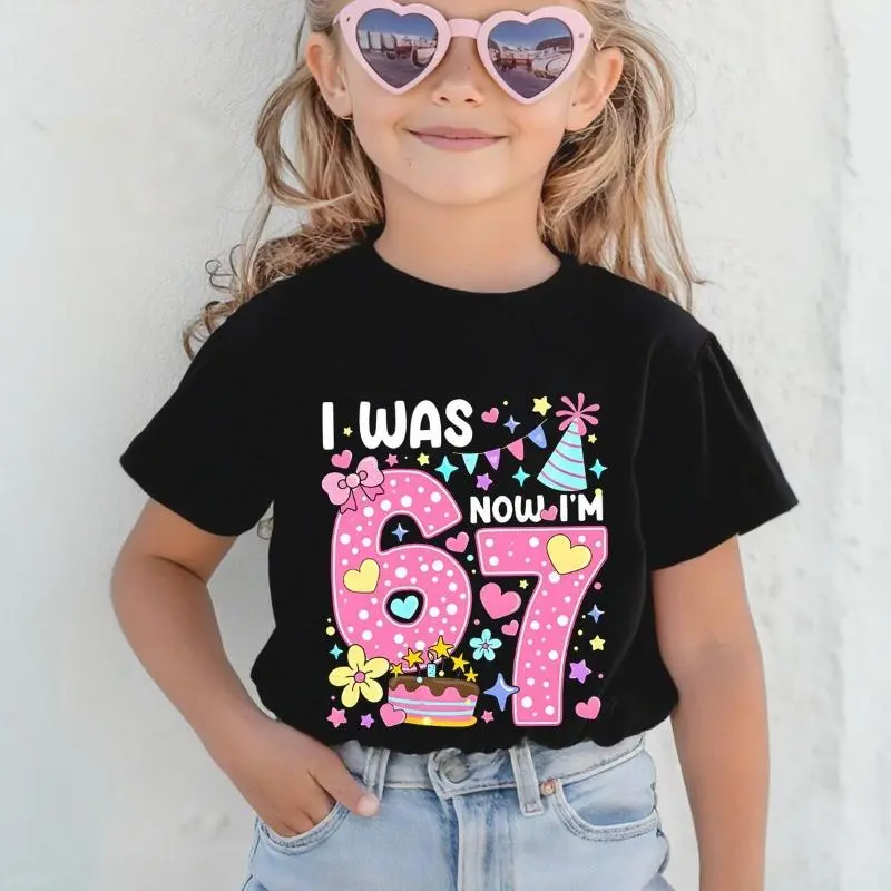 Girls' Knitting Short Sleeve T-Shirt - 6-7 Year Party Fit, 10-11 Years Figure-Flattering, Funny 6 to 7 Birthday Theme, Ideal for Daily Wear & Birthday Parties