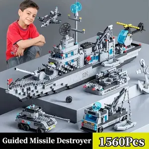 6 in 1 Large Size Military Warship Building Blocks, 1560Pcs 6-in-1 Combined Model, Boys Assembly Toy Combined Military Ship Model, Large Particle Building Blocks Hobby Toy For Kids