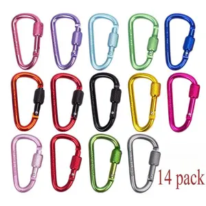 Trendy 14 Pack D-Shaped Spring Clip Carabiners Heavy-Duty Outdoor Keychains Tactical Gear for Camping Hiking Off-Roading Emergency Prep Survival Kit Essential Backpack Gear Organizer Portable Durable Multi-Color