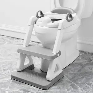 Potty Training Step Stool for Toddlers with Footrest and Padded Seat, Durable Toilet Helper for Boys & Girls, Light Gray 2025 New Design