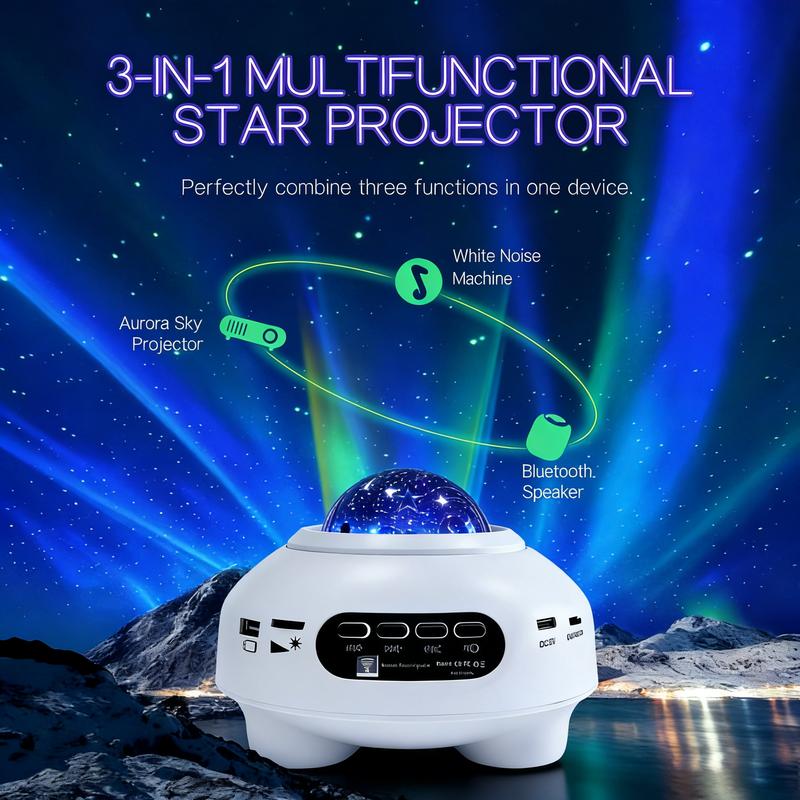 Galaxy Aurora Projector Light | APP-Controlled Rechargeable Star Nebula Projector, Cordless Design, 33 Effects, Bluetooth Speaker & White Noise