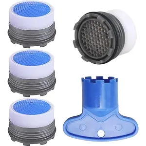 4Count Faucet Aerator and 1Count Faucet Aerator Key, 16.5mm Water Saving Flow Restrictor Set Replacement Parts for Kitchen High Speed Bathroom Sink Aerator (1.2GPM)