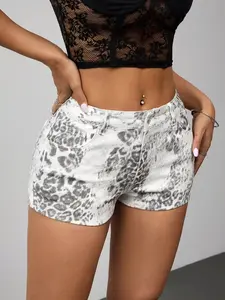Leopard Print Denim Shorts