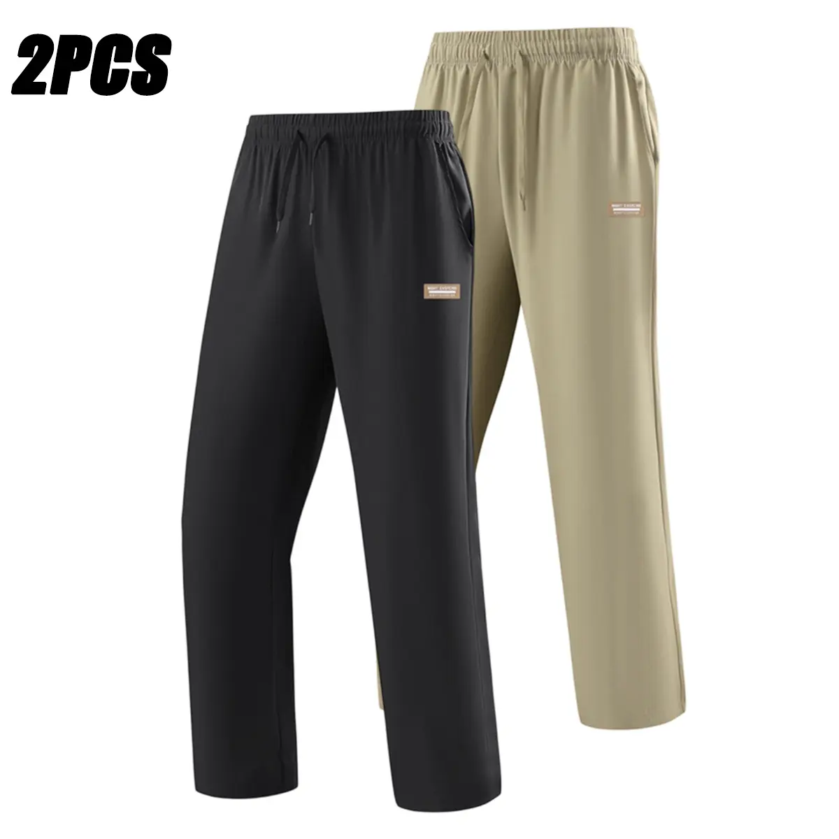 Men's 2-Piece Fitted Quick Dry Jogger Pants Set - Letter Print, Solid Regular Fit, Drawstring, Built-in Pockets, Adjustable Bottom, Casual Athletic Running Wear for Athletes, All-Season Fashion