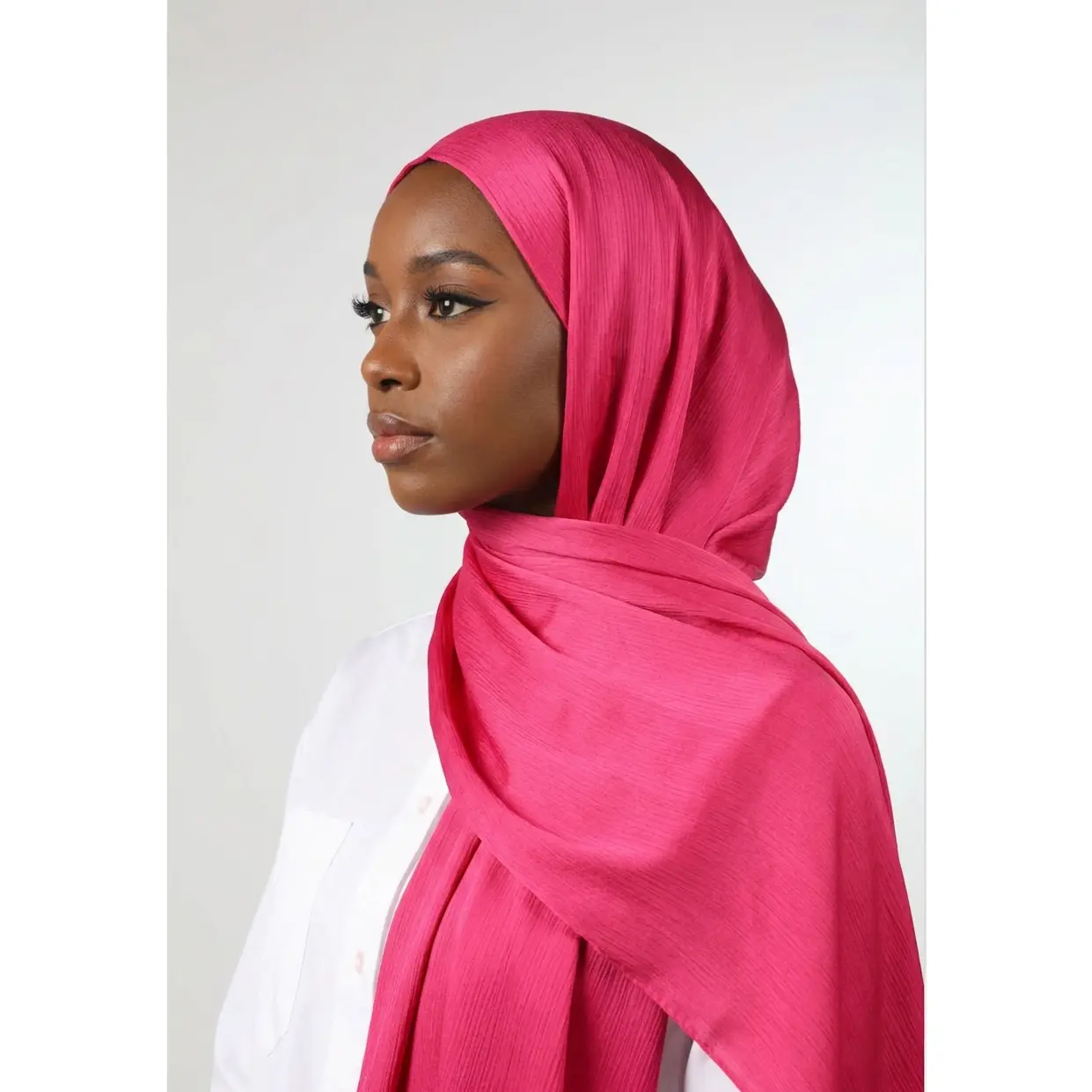 Women's Fuchsia Love Silk Crepe Crinkle Hijab - Lightweight, Soft-Textured Pashmina Scarf with Elegant Drape, Pashmina Scarves