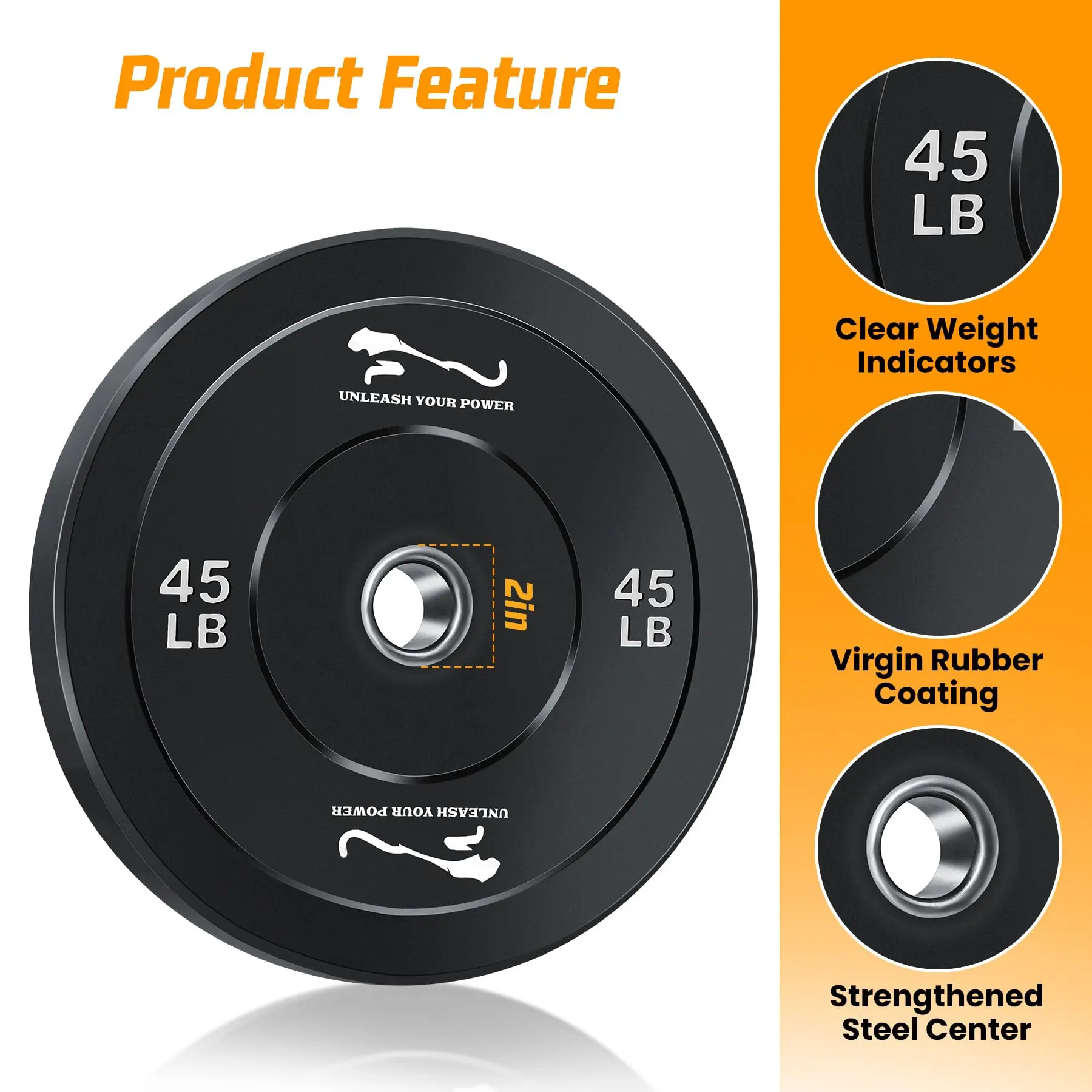 Garvee Durable Rubber Coated International Weight Plate Pair – 2-Inch Barbell Plates for Strength Training, Noise Reduction, Floor Protection, Easy-to-Read Markings – Perfect for Home or Garage Gym – 10LB, 15LB Options