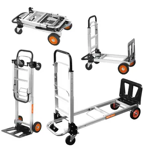 Sekam  Aluminum folding handcart, 2-in-1 design, 400 lb load capacity, heavy-duty industrial folding cart, with rubber wheels for movement and transport, suitable for warehouses, supermarkets, gardens.