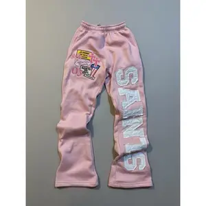 Retro women's street sports pants, retro Harajuku hip-hop embroidered printed casual running pants, fashionable pink loose neutral running pantsRAIMENTRY