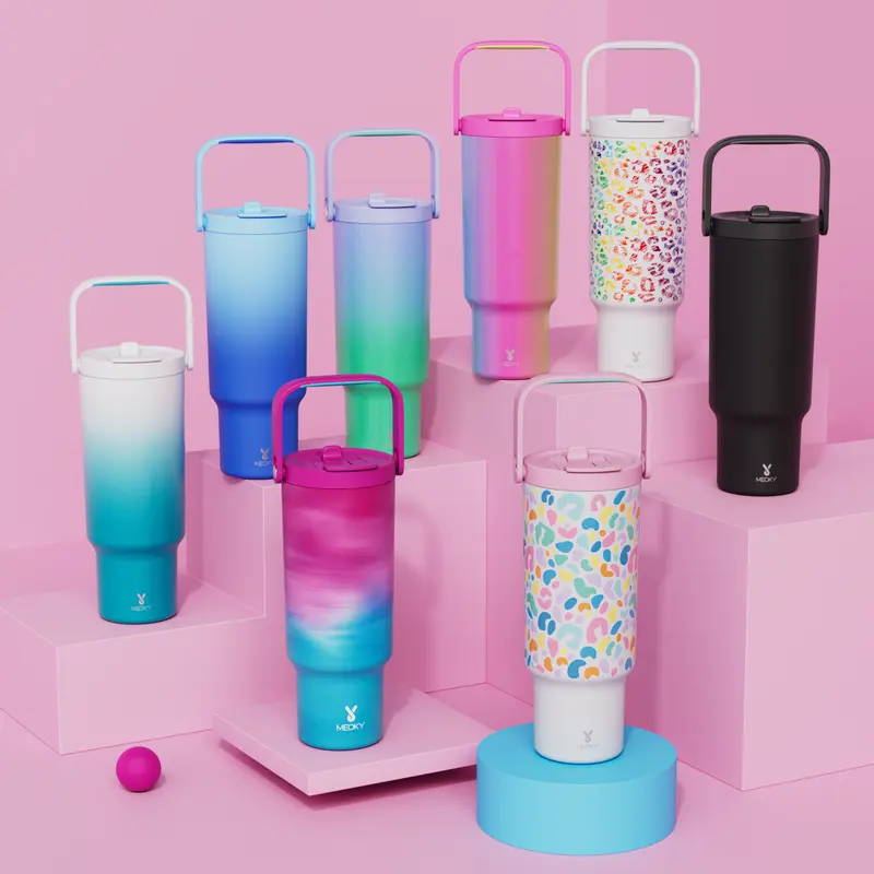 【Live Exclusive Deal】MEOKY 32/40/50oz 100%Leak-proof Stainless Steel Handle Thermos Cup, Suitable for Carrying out,  two Handles, Drop-resistant,Valentine's Day gift