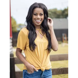 Vineyard Day Caged Neckline Tee, Mustard