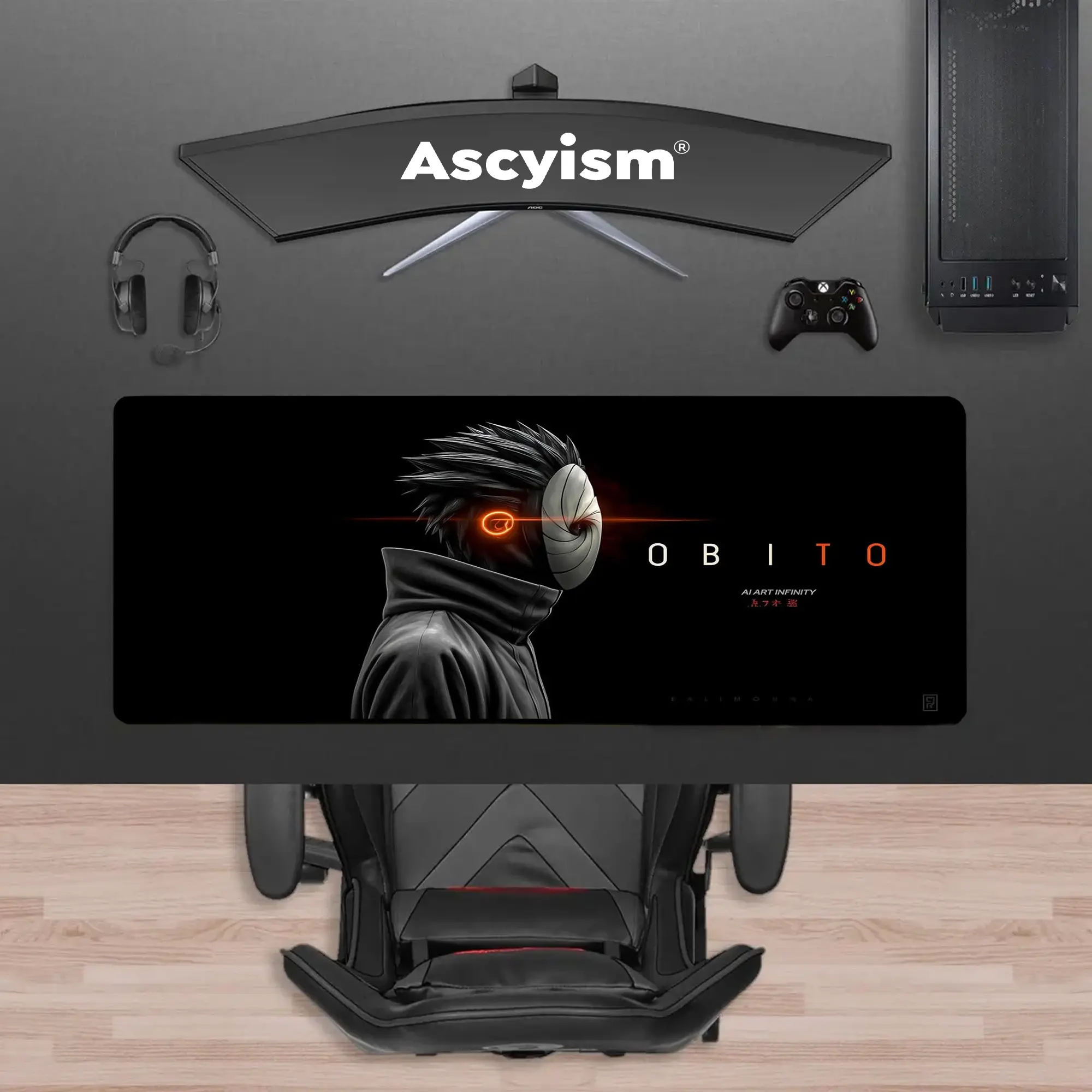 Obito Uchiha Naruto Anime Gaming Mouse Pad, Masked Ninja Manga Extended Desk Mat, Large Keyboard Pad, Waterproof Non-Slip Rubber Base Mousepad for PC Gamer Setup, Gaming Room Accessories, Office Gift and Desktop Decor, 40x20 Inch
