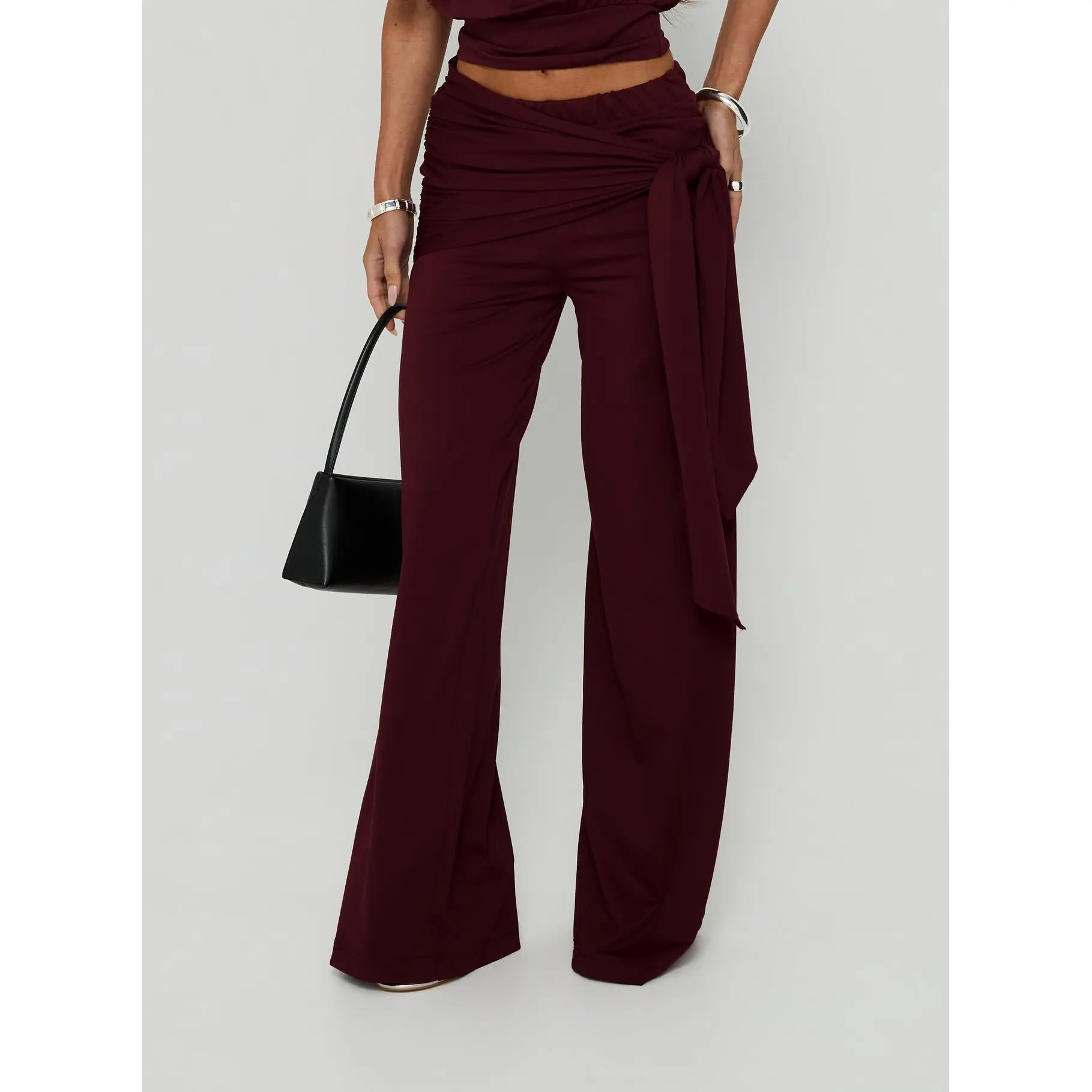 Hadlia Tie Waist Pants Burgundy