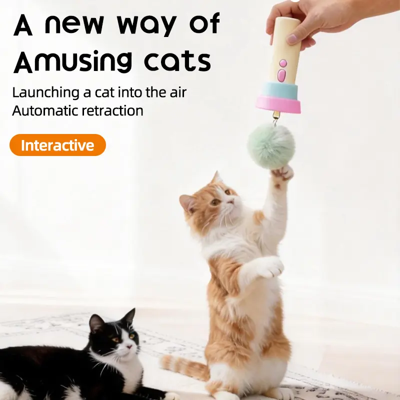 Plastic Automatic Cat Toy Launcher - Easy-to-Use, Universal Interactive Cat Toy with Auto-Retractable Plush Ball for Hands-Free Operation, Yes for Feline Playtime Needs