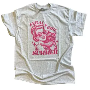 FERAL GIRL SUMMER - Funny T-Shirt on Ash Gray