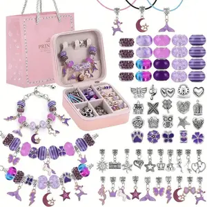 66 Pcs Charm Bracelet Making Kit(Purple), DIY Beaded Jewelry Making Set, Bead Assortment, Mermaid Series Charms, Gifts for Daily Use, Toys & Crafts