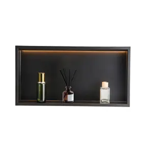 VEVOR Shower Niche, 13 x 25 x 4 inch Recessed Wall Niche With LED Strip,Heavy-duty Stainless Steel Modern Shampoo Storage Organizer,Sealed Waterproof, Durable & Easy to Install,Black for Bathroom