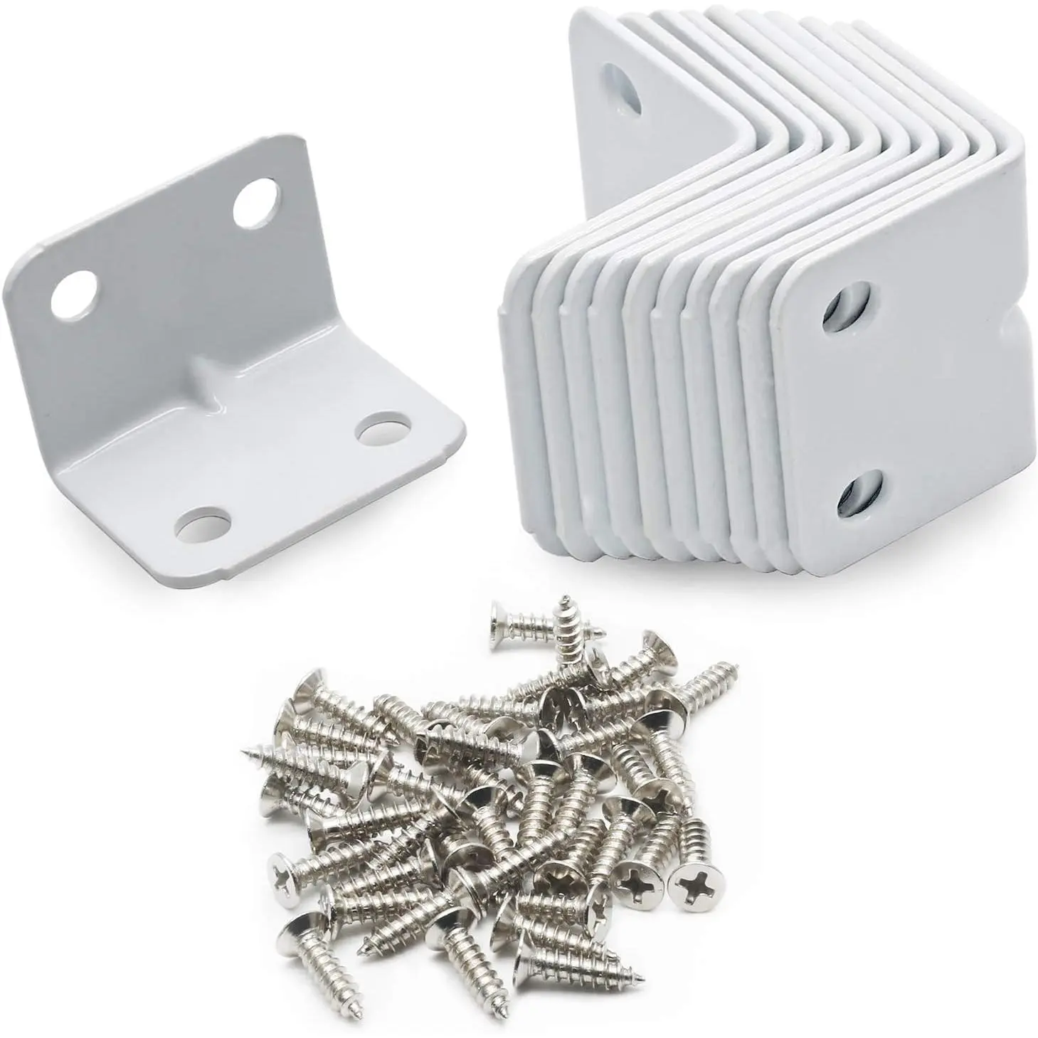24 count Corner Brace, L Shape Shelf Bracket 1"x1"x1.3" , 90  Right Angle Shelf Supports, Decorative Joint Angle Bracket with Screws for Shelves, Furniture & Cabinet, 4 Holes, White