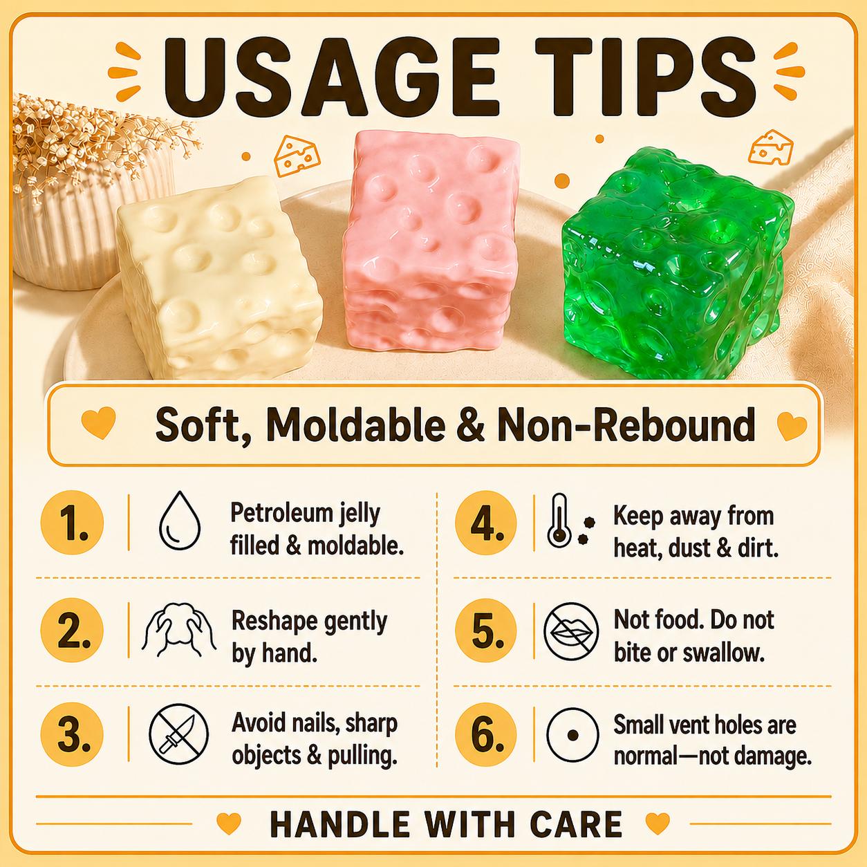 Moldable cheese squishy being squeezed