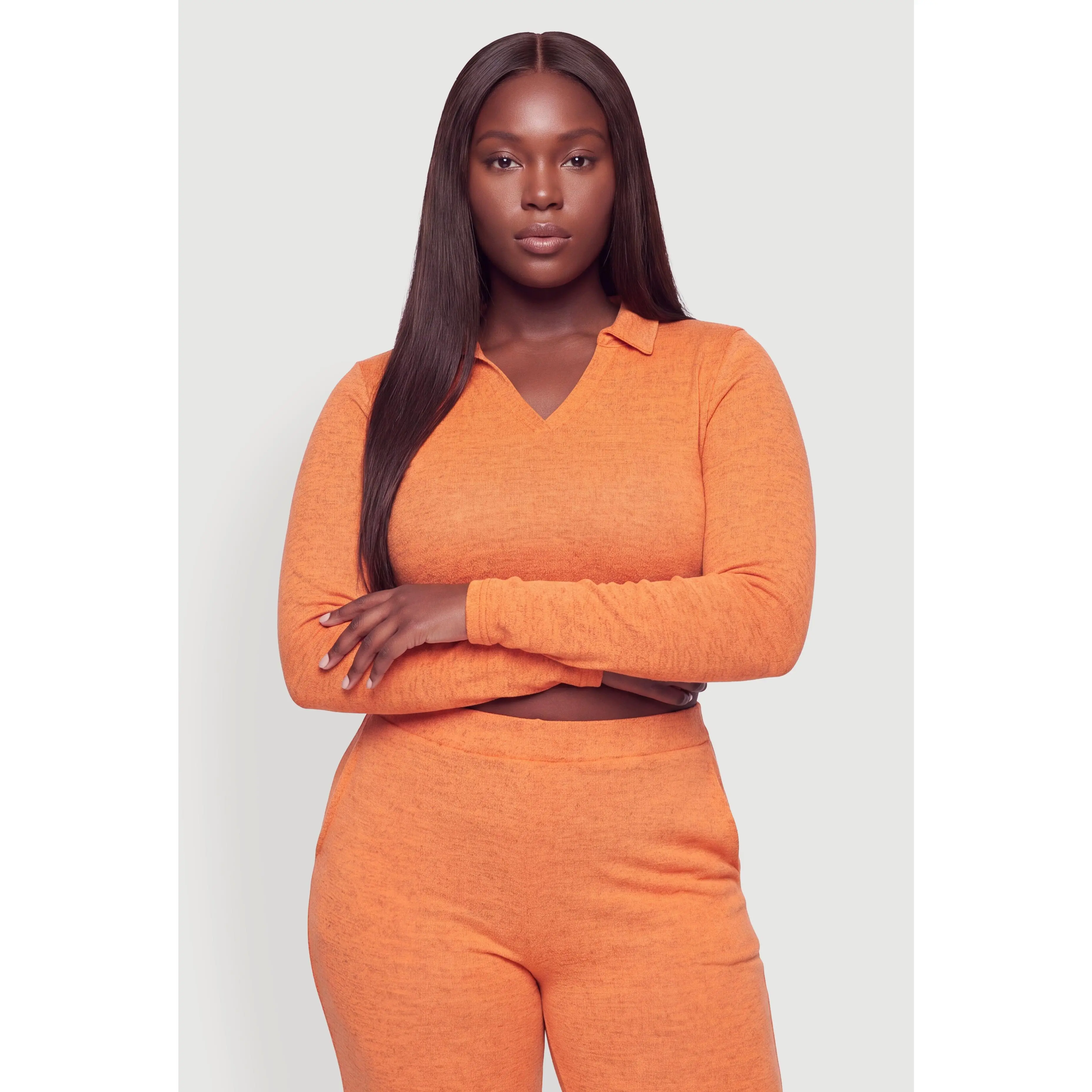 Plus Size Long Sleeve Crop Top