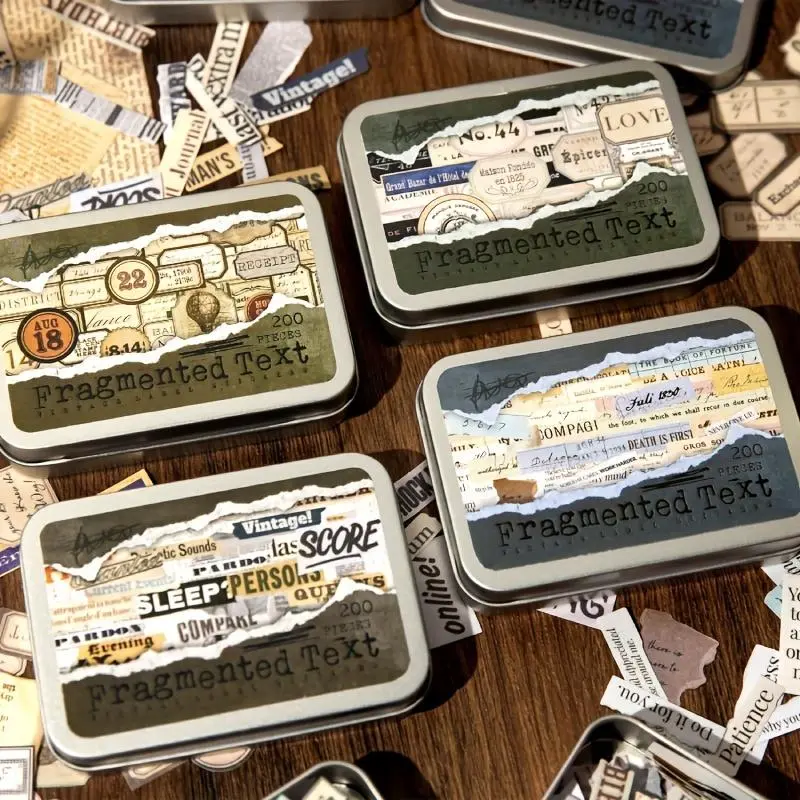 Vintage Scrapbooking Sticker with Iron Box, 200pcs/set Creative Vintage Letter Sticker, DIY Decorative Sticker for Scrapbook, Junk Journal, Art Stickers, Scrapbook Accessories, Crafts, Scrapbook Materials, Stickers Kit