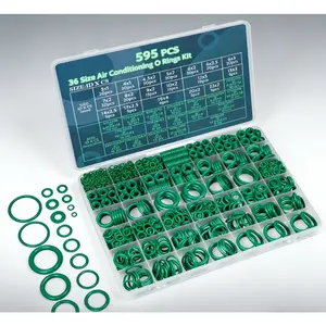 595 Counts Automotive AC O Rings Kit SAE & Metric Assortment Set for Car A/C Compressor & Plumbing Seal Repair with 4 Pick & Hook Green