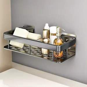 Bathroom Shelves Kitchen Storage Organizer Aluminum Shampoo Rack Shower Shelf Bathroom Accessories No Drill Shelf Accessories NONE