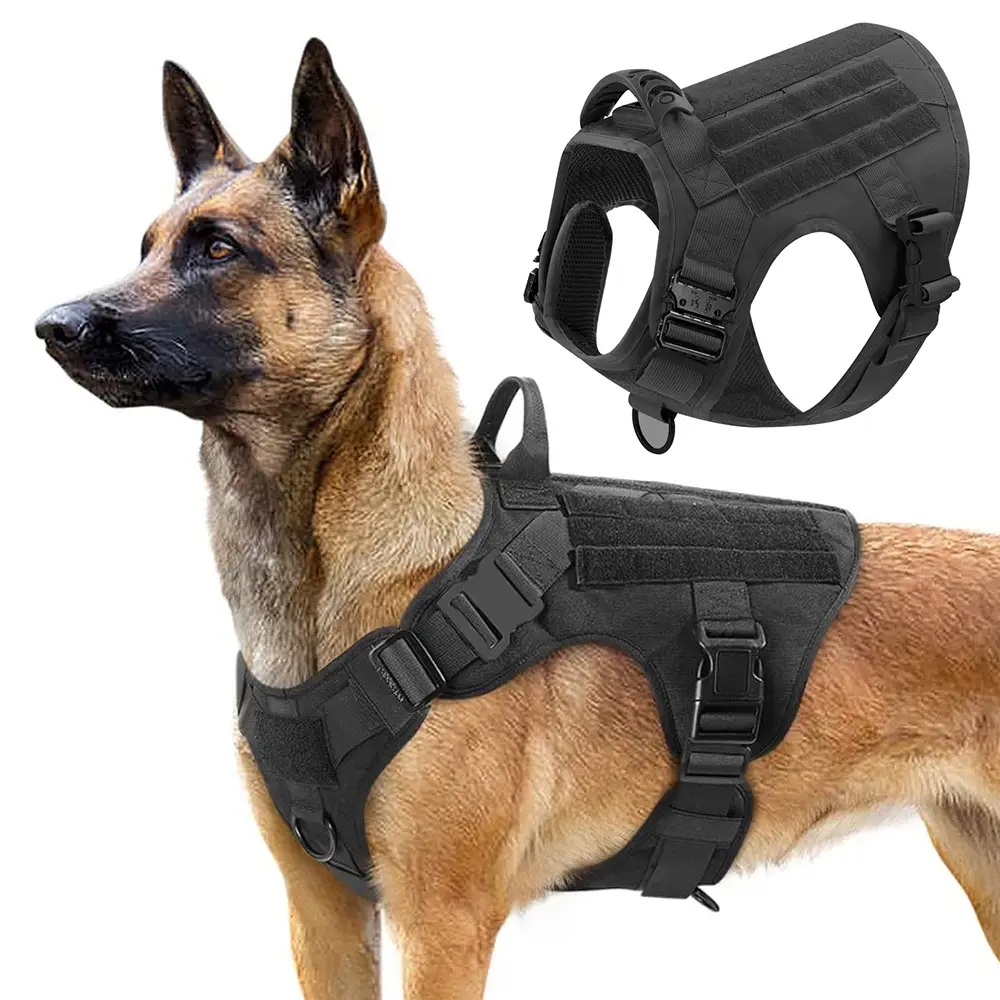 Tactical Dog Harness Leash Collar Set Large Pet German Shepherd Malinois Training Walking Vest For All Breeds Dog 1 Free Patch