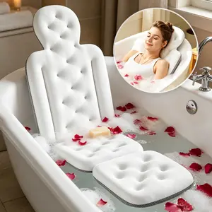 VOXOR Full Body Bath Pillow, 50"x15" x 2" Thick Bathtub Cushion with Suction Cups for Head, Neck & Back Support Pearl White