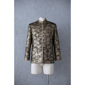 Italian Leaf-Texture Gold Silk Tang Suit Jacket
